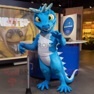 Blue Lizard mascot costume character dressed with a V-Neck Tee and Rings