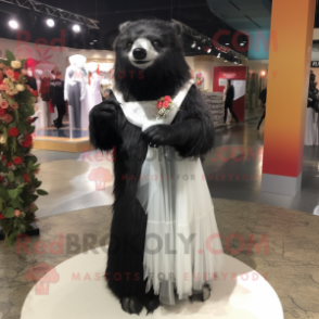 Black Sloth Bear mascot costume character dressed with a Wedding Dress and Scarf clips