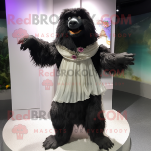 Black Sloth Bear mascot costume character dressed with a Wedding Dress and Scarf clips