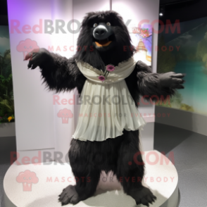 Black Sloth Bear mascot costume character dressed with a Wedding Dress and Scarf clips