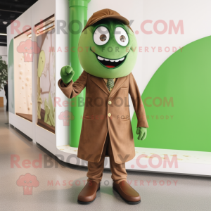 Brown Green Bean mascot costume character dressed with a Jacket and Cufflinks