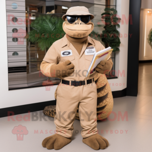 Tan Titanoboa mascot costume character dressed with a Overalls and Reading glasses