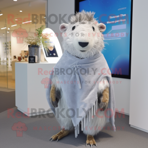 Silver Capybara mascot costume character dressed with a Romper and Shawls