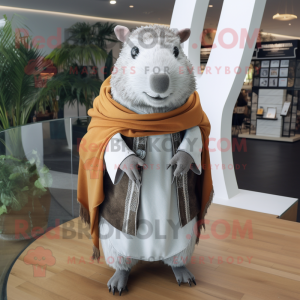 Silver Capybara mascot costume character dressed with a Romper and Shawls