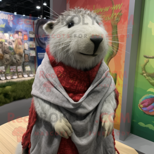 Silver Capybara mascot costume character dressed with a Romper and Shawls