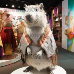 Silver Capybara mascot costume character dressed with a Romper and Shawls