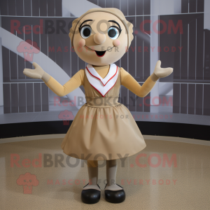 Tan Acrobat mascot costume character dressed with a Skirt and Tie pins