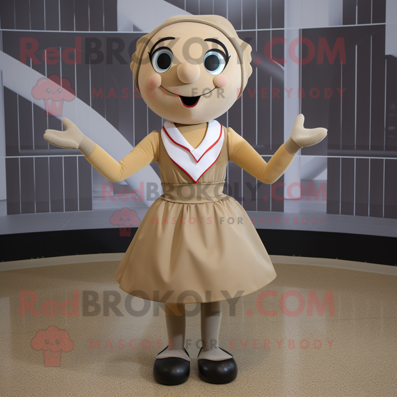 Tan Acrobat mascot costume character dressed with a Skirt and Tie pins