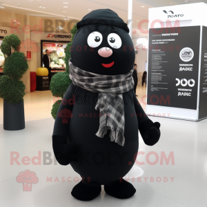 Black Potato mascot costume character dressed with a Polo Tee and Scarves