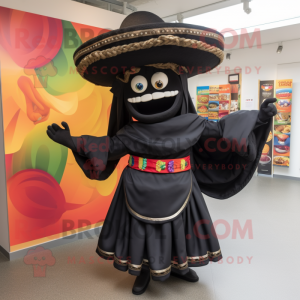 Black Fajitas mascot costume character dressed with a Blouse and Cummerbunds