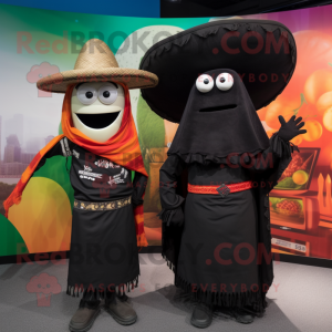 Black Fajitas mascot costume character dressed with a Blouse and Cummerbunds