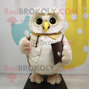 Cream Owl maskot kostym...