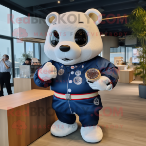 Navy Dim Sum mascot costume character dressed with a Sweatshirt and Smartwatches