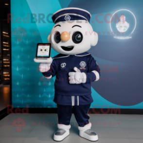 Navy Dim Sum mascot costume character dressed with a Sweatshirt and Smartwatches