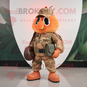 Peach Para Commando mascot costume character dressed with a V-Neck Tee and Handbags