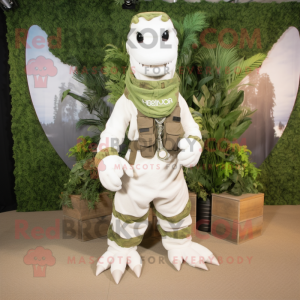 White Hydra mascot costume character dressed with a Cargo Pants and Bracelets