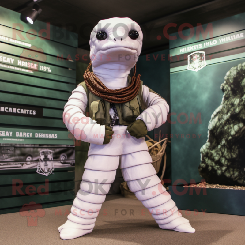 White Hydra mascot costume character dressed with a Cargo Pants and Bracelets