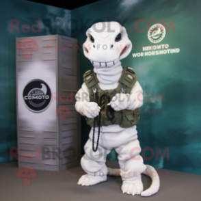 White Hydra mascot costume character dressed with a Cargo Pants and Bracelets