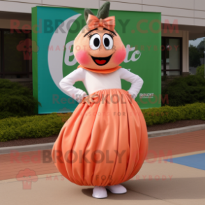 Peach Aglet mascot costume character dressed with a Maxi Skirt and Necklaces