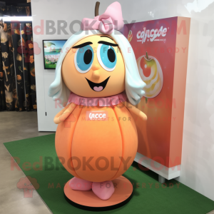 Peach Aglet mascot costume character dressed with a Maxi Skirt and Necklaces