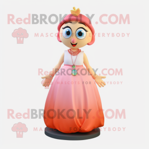 Peach Aglet mascot costume character dressed with a Maxi Skirt and Necklaces