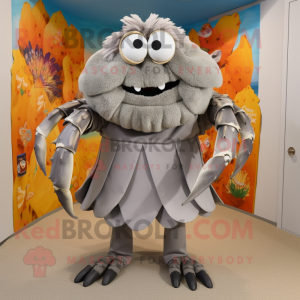 Gray Hermit Crab mascot costume character dressed with a Dress Pants and Brooches
