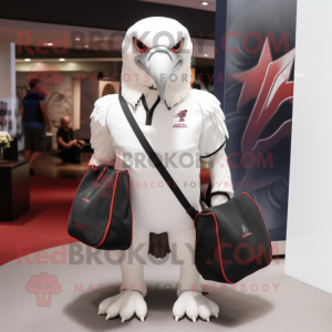 White Falcon mascot costume character dressed with a T-Shirt and Handbags