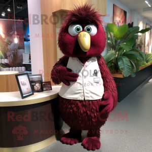 Maroon Kiwi mascot costume character dressed with a Blouse and Earrings