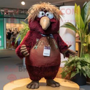 Maroon Kiwi mascot costume character dressed with a Blouse and Earrings
