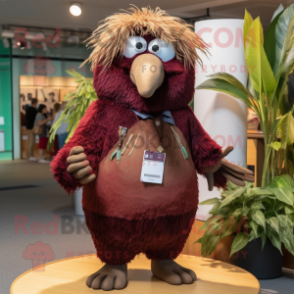 Maroon Kiwi mascot costume character dressed with a Blouse and Earrings