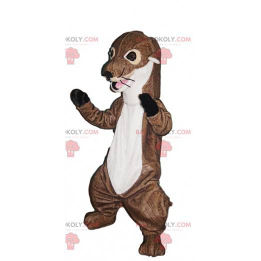 Mascotte della lontra marrone e bianca. Costume da lontra -