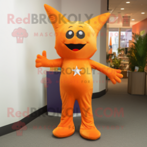 Orange Starfish mascot costume character dressed with a Jeggings and Foot pads