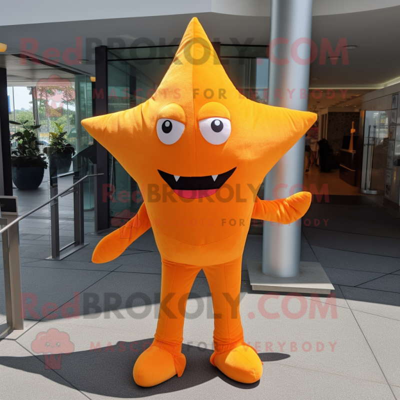 Orange Starfish mascot costume character dressed with a Jeggings and Foot pads