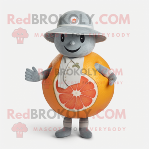 Gray Grapefruit mascot costume character dressed with a Rash Guard and Berets