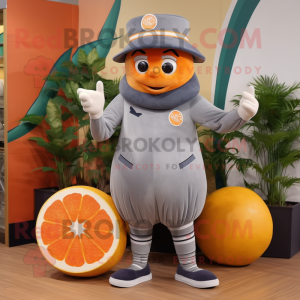 Gray Grapefruit mascot costume character dressed with a Rash Guard and Berets