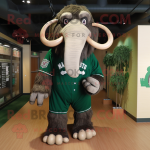 Forest Green Mammoth mascot costume character dressed with a Baseball Tee and Backpacks