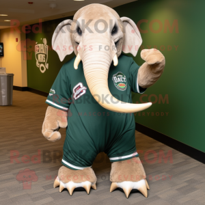 Forest Green Mammoth mascot costume character dressed with a Baseball Tee and Backpacks