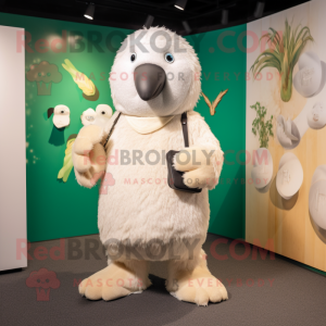 White Kiwi mascot costume character dressed with a Romper and Cummerbunds
