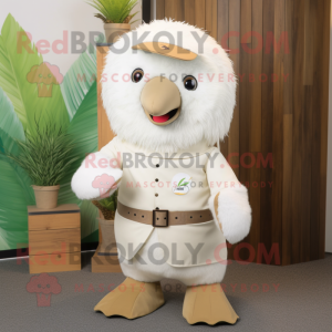 White Kiwi mascot costume character dressed with a Romper and Cummerbunds