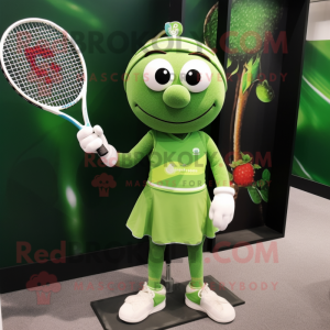 Olive Tennis Racket mascot costume character dressed with a Mini Dress and Bracelet watches