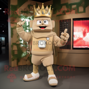 Beige King mascot costume character dressed with a Joggers and Smartwatches