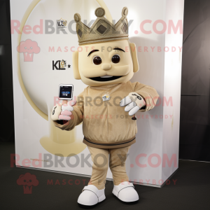 Beige King mascot costume character dressed with a Joggers and Smartwatches