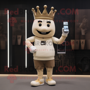 Beige King mascot costume character dressed with a Joggers and Smartwatches