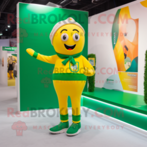 Lemon Yellow Irish Flag mascot costume character dressed with a Sweater and Suspenders