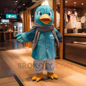 Teal Dove mascot costume character dressed with a Cargo Pants and Scarf clips