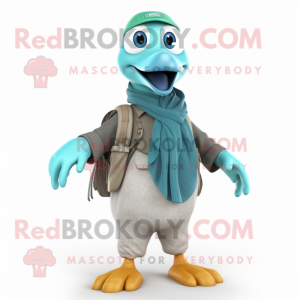 Teal Dove mascot costume character dressed with a Cargo Pants and Scarf clips