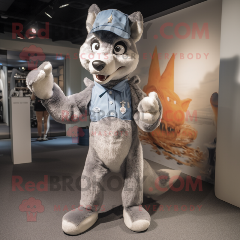 Silver Dingo mascot costume character dressed with a Dress Pants and Hats Silver Dingo mascot costume character dressed with a Dress Pants and Hats