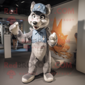 Silver Dingo mascot costume character dressed with a Dress Pants and Hats