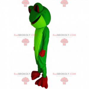 Neon green frog macotte with red eyes and pettes -