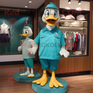 Teal Goose mascot costume character dressed with a Polo Tee and Brooches